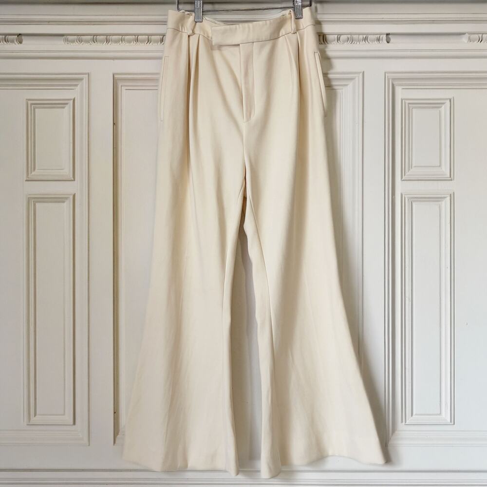 KHAITE Ivory Wool Blend Wide Leg Flare Dress Pants Trousers Size 8